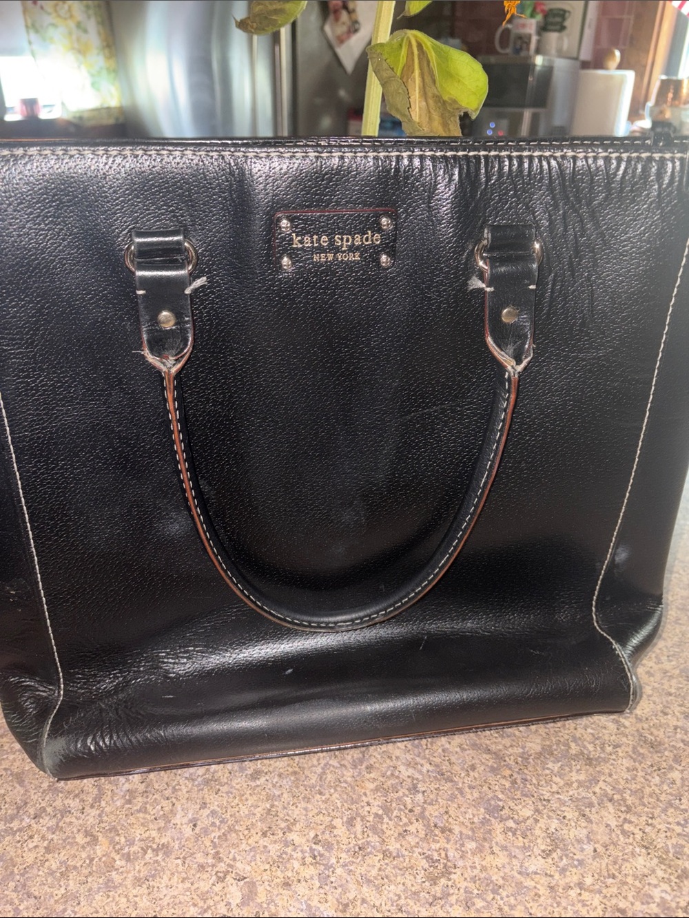 kate spade Black Leather Tote with Top Handles